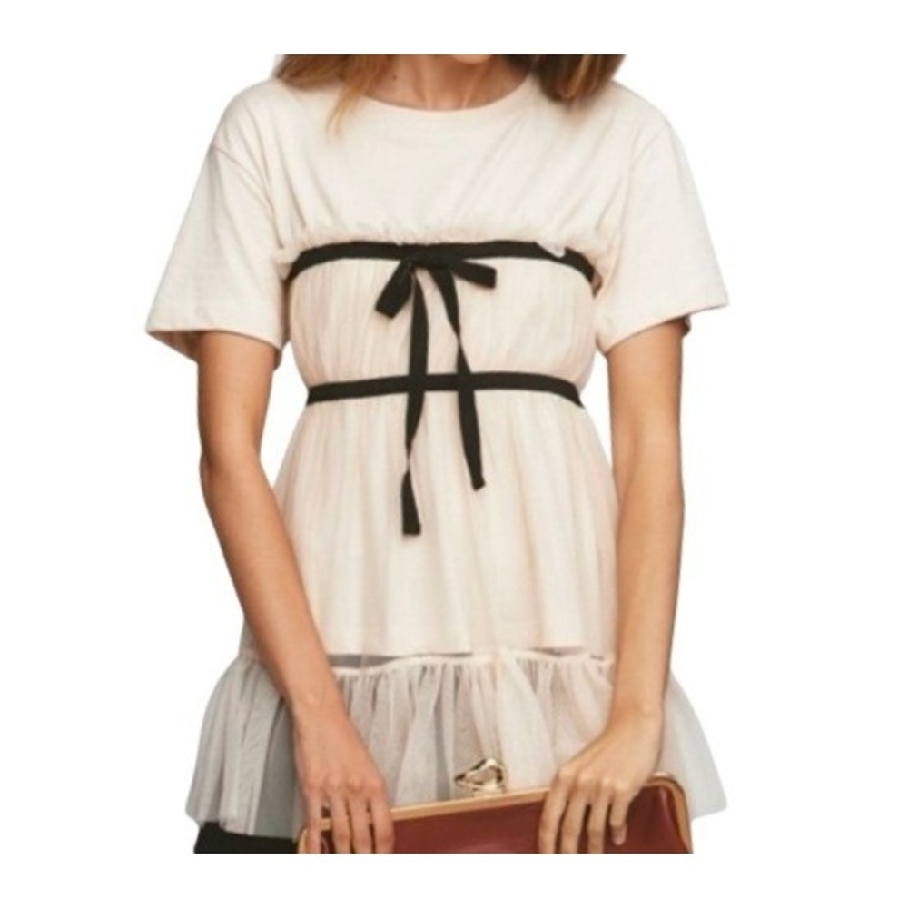 Anthropologie Womens M Tiered Bow Tulle Tee NWT